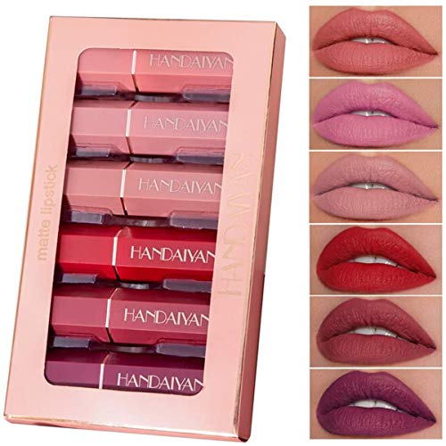 Juego de lápiz labial de 6 colores, lápiz labial hidratante suave de terciopelo mate, taza antiadherente impermeable de larga duración, juego de regalo de maquillaje de lápiz labial desnudo sexy
