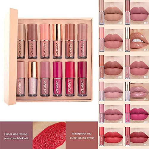 Juego de lápiz labial nude mate de 12 colores aterciopelado, taza antiadherente de larga duración, lápiz labial líquido, taza antiadherente, brillo de labios sexy, tinte de labios suave, maquillaje