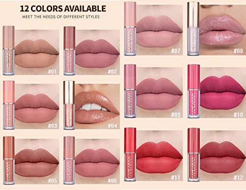 Juego de lápiz labial nude mate de 12 colores aterciopelado, taza antiadherente de larga duración, lápiz labial líquido, taza antiadherente, brillo de labios sexy, tinte de labios suave, maquillaje