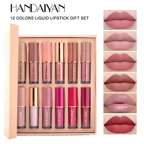 Juego de lápiz labial nude mate de 12 colores aterciopelado, taza antiadherente de larga duración, lápiz labial líquido, taza antiadherente, brillo de labios sexy, tinte de labios suave, maquillaje
