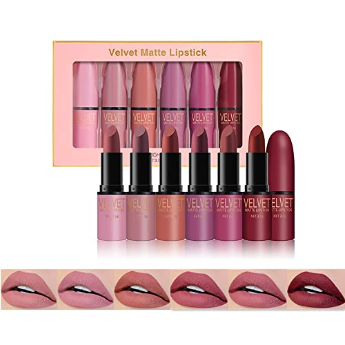 Juego de pintalabios mate de 6 colores, pintalabios de terciopelo, mate resistente al agua, taza antiadherente, juego de regalo de maquillaje de labios para niñas y mujeres