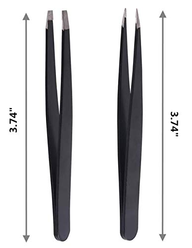 Juego de pinzas para cejas, paquete de 2 pinzas inclinadas de precisión profesionales de acero inoxidable y pinzas para cejas puntiagudas para depilar el vello encarnado y el vello facial