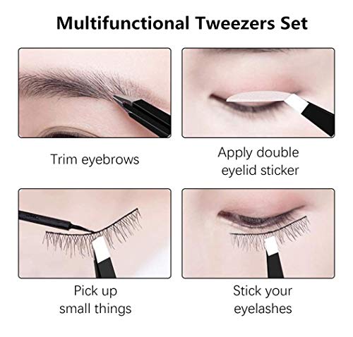 Juego de pinzas para cejas, paquete de 2 pinzas inclinadas de precisión profesionales de acero inoxidable y pinzas para cejas puntiagudas para depilar el vello encarnado y el vello facial