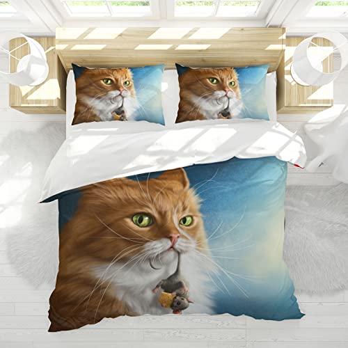 Juego de ropa de cama de microfibra, diseño de gato, para niños, niñas, funda nórdica y funda de almohada, funda de edredón estampada con animales (135 x 200 cm)