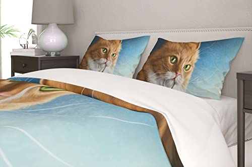 Juego de ropa de cama de microfibra, diseño de gato, para niños, niñas, funda nórdica y funda de almohada, funda de edredón estampada con animales (135 x 200 cm)