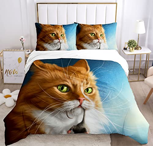 Juego de ropa de cama de microfibra, diseño de gato, para niños, niñas, funda nórdica y funda de almohada, funda de edredón estampada con animales (135 x 200 cm)