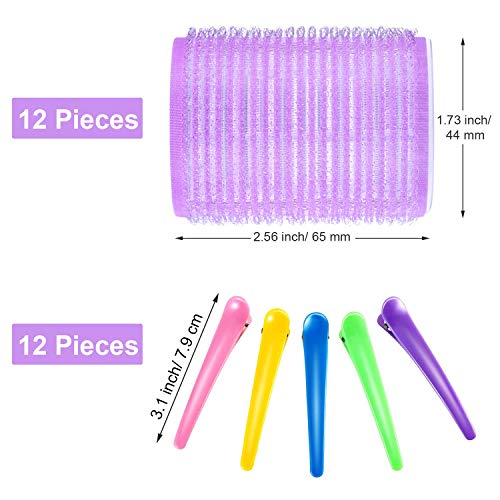 Juego de Rulo de Pelo Auto Agarre de 44 mm 12 Rulos Grandes de Auto Sostenerse y 12 Pinzas de Pelo de Dientes de Pato de Plástico de Multicolor para Mujeres Hombres y Niños (44 mm, 24 Piezas)
