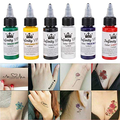 Juego de tintas para tatuajes, kit de pigmento de 6 colores 1 oz (30 ml) Suministro de tatuajes para tatuajes de piel Body Art Juego de tintas para tatuajes profesionales para máquinas de tatuajes