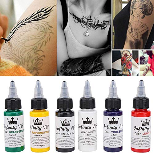 Juego de tintas para tatuajes, kit de pigmento de 6 colores 1 oz (30 ml) Suministro de tatuajes para tatuajes de piel Body Art Juego de tintas para tatuajes profesionales para máquinas de tatuajes
