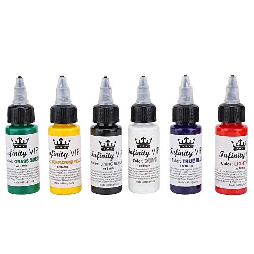 Juego de tintas para tatuajes, kit de pigmento de 6 colores 1 oz (30 ml) Suministro de tatuajes para tatuajes de piel Body Art Juego de tintas para tatuajes profesionales para máquinas de tatuajes