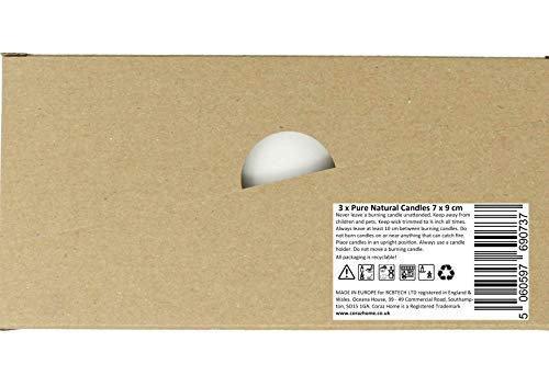 Juego de Velas de Pilar Natural, Sin Parafina, Cera Vegetal, Sin Fragancia, Velas de Noche Puras Naturales, Sin Plástico, en caja kraft (Blanco, Juego de 3 Pilares - 7 x 9 mm Cada Vela)