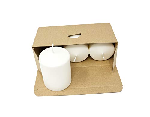 Juego de Velas de Pilar Natural, Sin Parafina, Cera Vegetal, Sin Fragancia, Velas de Noche Puras Naturales, Sin Plástico, en caja kraft (Blanco, Juego de 3 Pilares - 7 x 9 mm Cada Vela)