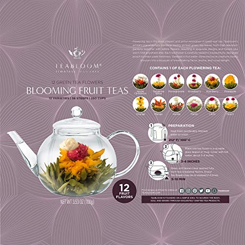 Juego regalo de 12 tés florecientes de frutas de Teabloom - 12 variedades de té en flor - Té verde & bote regalo de sabores de frutas