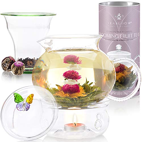 Juego regalo de 12 tés florecientes de frutas de Teabloom - 12 variedades de té en flor - Té verde & bote regalo de sabores de frutas