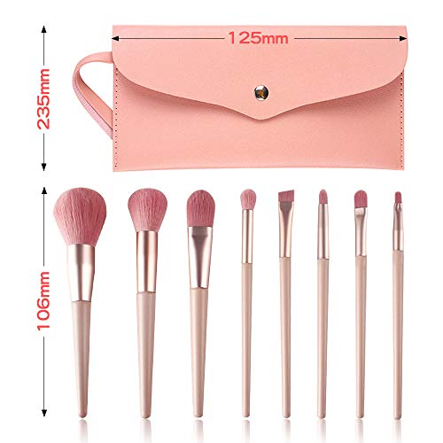 Juegos de Brochas de Maquillaje 8 Piezas Profesionales, Incluyen Brocha para Base/Brocha para Sombra de Ojos/Brocha para Rubor, etc, Juego de Brochas para Maquillaje Viaje con Bolsa Cuero PU (Rosa)