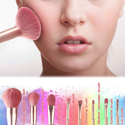 Juegos de Brochas de Maquillaje 8 Piezas Profesionales, Incluyen Brocha para Base/Brocha para Sombra de Ojos/Brocha para Rubor, etc, Juego de Brochas para Maquillaje Viaje con Bolsa Cuero PU (Rosa)