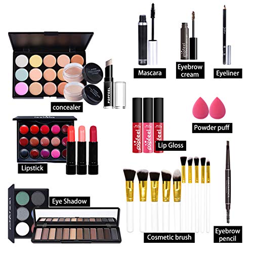 Juegos de Maquillaje para Mujer, Set de Maquillaje Profesional de 25 Piezas, Organizador de Maquillaje de Viaje Portátil - Kit de Cosméticos Completo Con Sombras de ojos Lápiz Labial Ocultador