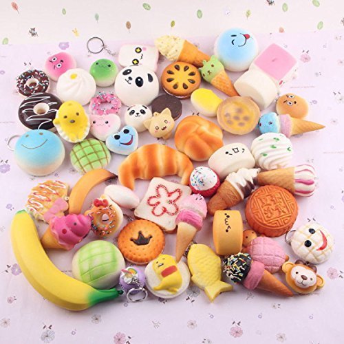 Juguetes Squishy de Hinchado Lento Paquete Surtido de 20 Squishies: Kawaii de Comida Gigante Bollo Pan Donuts Panda Suaves y Blandos Jumbo Medio y Mini - Amuletos de Móvil Llavero Correa