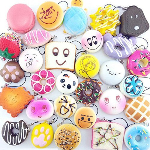 Juguetes Squishy de Hinchado Lento Paquete Surtido de 20 Squishies: Kawaii de Comida Gigante Bollo Pan Donuts Panda Suaves y Blandos Jumbo Medio y Mini - Amuletos de Móvil Llavero Correa