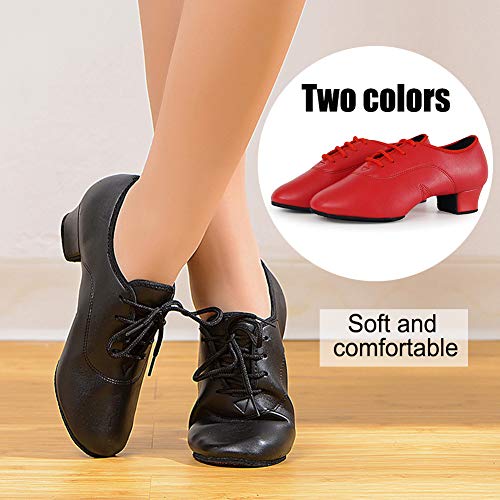 JUODVMP Zapatos Baile Latino Hombre de los de Cuero Lace up estándar Tango latín Jazz Moderno Performance Danza Zapatos,Modelo WLL518-2-2M,Negro-3.5CM Heel-39 EU