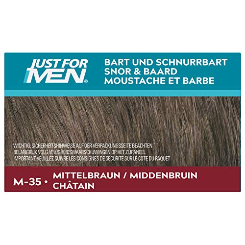 Just for Men Bigote y barba, tinte de color marrón medio, elimina el gris para un aspecto más grueso y completo – M35
