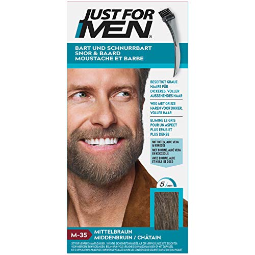 Just for Men Bigote y barba, tinte de color marrón medio, elimina el gris para un aspecto más grueso y completo – M35