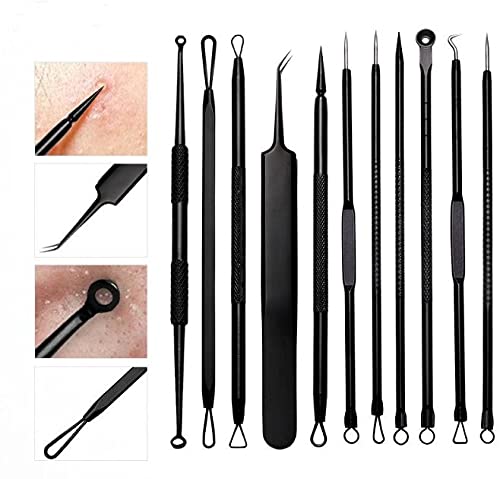Justmysport Extractor de Puntos Negros Aguja Exacdor Limpiador Juego de 11 piezas Herramientas para Remover Acné Comedones BlackHead Extractor