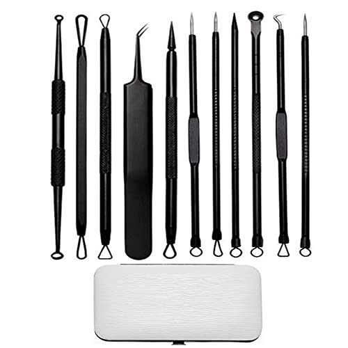 Justmysport Extractor de Puntos Negros Aguja Exacdor Limpiador Juego de 11 piezas Herramientas para Remover Acné Comedones BlackHead Extractor