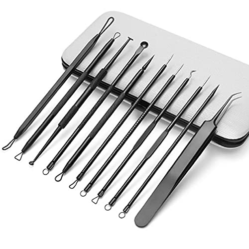 Justmysport Extractor de Puntos Negros Aguja Exacdor Limpiador Juego de 11 piezas Herramientas para Remover Acné Comedones BlackHead Extractor