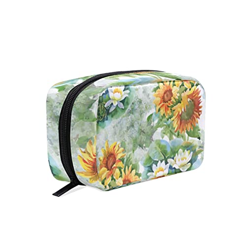 JUYONSEN Verano Amarillo Girasoles Patrón Cosméticos Bolsa Embrague Maquill