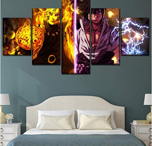 JYSHC Pintura De Lienzo Naruto Vs Sasuke Cuadro De Arte De Pared Sala De Estar Decoración del Hogar Kx94Vn 150X100Cm 5 Piezas Sin Marco