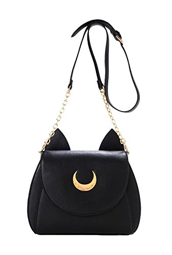 Jzhen Bolso Hombro Mujer Cuero, Bolso de Bandolera de Sailor Moon Cosplay Mujer Pequeño, Negro