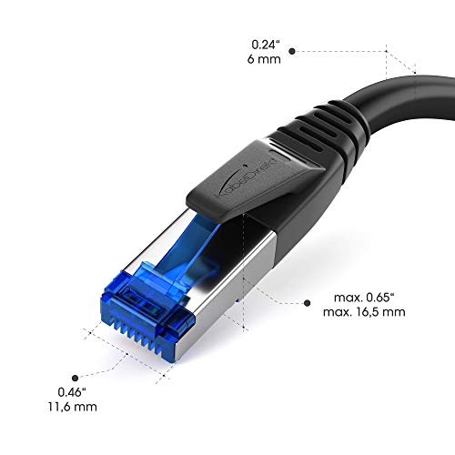 KabelDirekt – 1,5m – Cable de Ethernet Cat7 y Cable de Parche y Cable de Red (10Gbit/s, Conector RJ45, para máxima Velocidad de Fibra óptica, blindaje Triple SF/FTP particularmente Seguro, Negro)