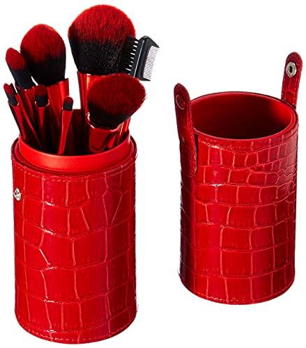 kabinga Cepillo de Maquillaje de Cintura pequeña de 10 Piezas (con Caja de Almacenamiento), Base sintética avanzado, Pincel de Polvo, Corrector de Sombra de Ojos, Rojo, Women's, Small