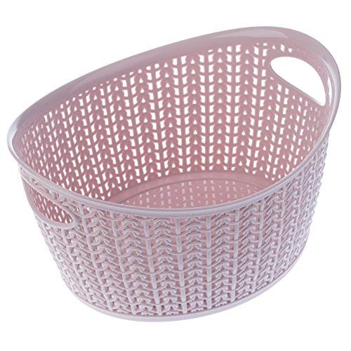 KADAX Cesta de almacenamiento de plástico, cesta de baño, cesta para almacenamiento, cosméticos, toallas, ligera, universal, cesta de almacenamiento, estilo vintage ovalado (3.3 L), color rosa
