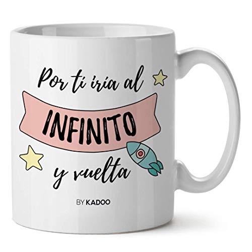 Kadoo Regalos Taza Personalizada San Valentín por Ti Iría Al Infinito Y Vuelta con Nombres