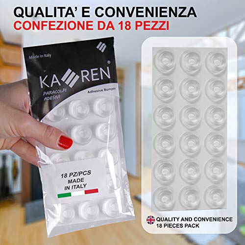 Kaeren® 18 Piezas Tope Puerta Adhesivo | Topes para Puertas de Silicona Transparente | Sujeta Puertas de Goma Adhesiva | Protector de Pared, de Maneta Puerta y de Patas para Muebles | 100% Italy