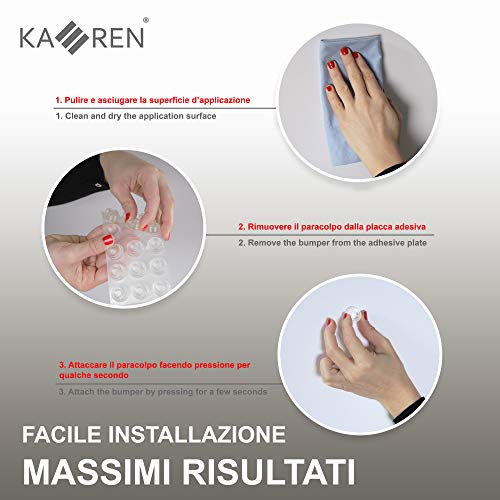 Kaeren® 18 Piezas Tope Puerta Adhesivo | Topes para Puertas de Silicona Transparente | Sujeta Puertas de Goma Adhesiva | Protector de Pared, de Maneta Puerta y de Patas para Muebles | 100% Italy