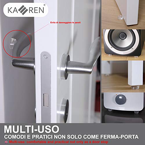 Kaeren® 18 Piezas Tope Puerta Adhesivo | Topes para Puertas de Silicona Transparente | Sujeta Puertas de Goma Adhesiva | Protector de Pared, de Maneta Puerta y de Patas para Muebles | 100% Italy