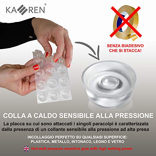 Kaeren® 18 Piezas Tope Puerta Adhesivo | Topes para Puertas de Silicona Transparente | Sujeta Puertas de Goma Adhesiva | Protector de Pared, de Maneta Puerta y de Patas para Muebles | 100% Italy