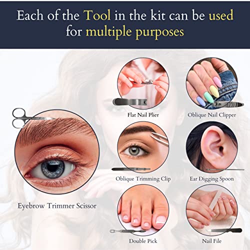 KafooStore Kit de manicura para pedicura, kit de manicura profesional 100 % acero inoxidable, herramientas de corte y pulido, juego completo para manicura y pedicura, estuche de uñas para mujer y bebé