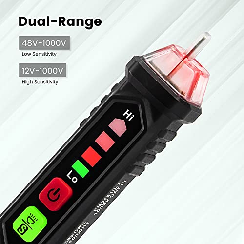 KAIWEETS VT200 Detector de Voltaje sin Contacto, Detector de Tensión para Identificar Fase y Neutro, LCD Buscapolos con Doble Rango 12V-1000V/48V-1000V, Localizar Punto de Rotura, Alarma, Linterna