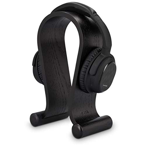 kalibri Soporte de Madera para Auriculares - Base Universal para Cascos Antideslizante - Sujeción Headset diseño en Madera de Roble Negro