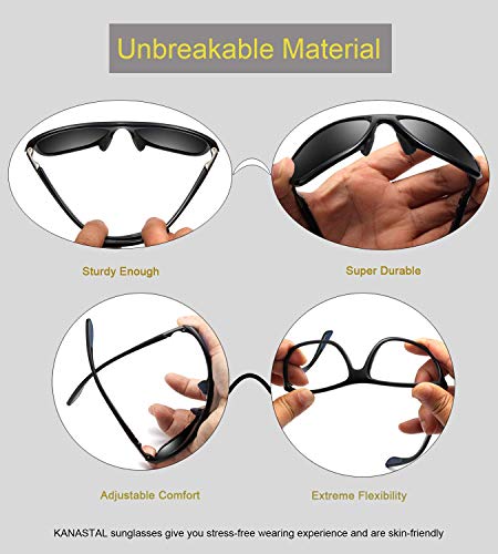 KANASTAL Gafas de Sol Hombres Polarizadas Negras Deportivas Retro Mujer Trekking Conducir Silicona Vintage Sunglasses Men Black