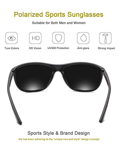 KANASTAL Gafas de Sol Hombres Polarizadas Negras Deportivas Retro Mujer Trekking Conducir Silicona Vintage Sunglasses Men Black