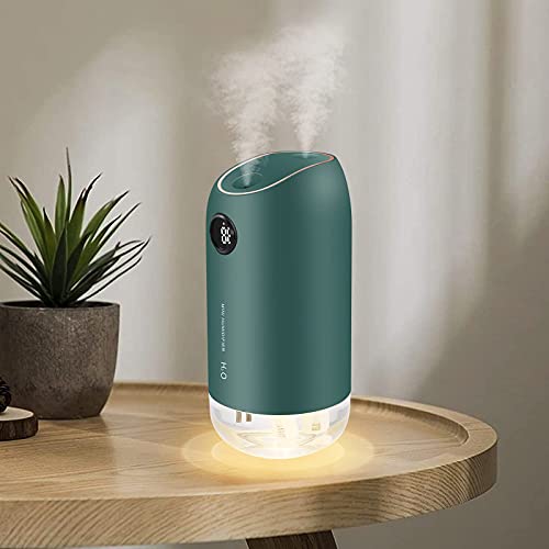 KANINO Humidificador Ultrasónico 500ML Portátil, Humidificador de Bebes con Luces Nocturnas Apagado Automático, Mini humificadores de Casa con 2 Filtros de Algodón para Hogar, Oficina, Yoga (Verde)