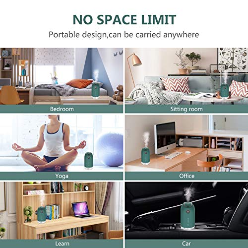 KANINO Humidificador Ultrasónico 500ML Portátil, Humidificador de Bebes con Luces Nocturnas Apagado Automático, Mini humificadores de Casa con 2 Filtros de Algodón para Hogar, Oficina, Yoga (Verde)
