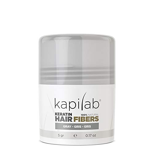 Kapilab Fibras Capilares - Disimula la falta de Cabello al Instante – Microfibras en Polvo de Queratina para Hombres y Mujeres - Tapa la Calvicie de forma Natural - 5gr - Gris