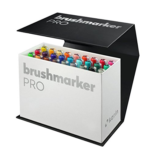 Karin Mini Box BrushMarker Pro Brushmarker Pro Caja de rotuladores de 26 unidades y 1 mezclador corporal transparente con sistema Ink-Free, 2,4 ml de pintura líquida Sin rotuladores