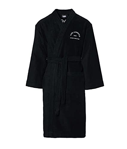 KARL LAGERFELD Address Logo Bathrobe Bath Túnica, Negro, S Unisex Adulto